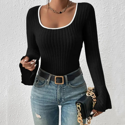 'Gwyneira' Ribbed Knit Sweater T-Shirt - Celes Fashion